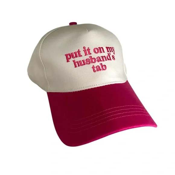 NWT White and Pink Put it on my husbands tab embroidered GRAFFIC hat - Picture 2 of 4